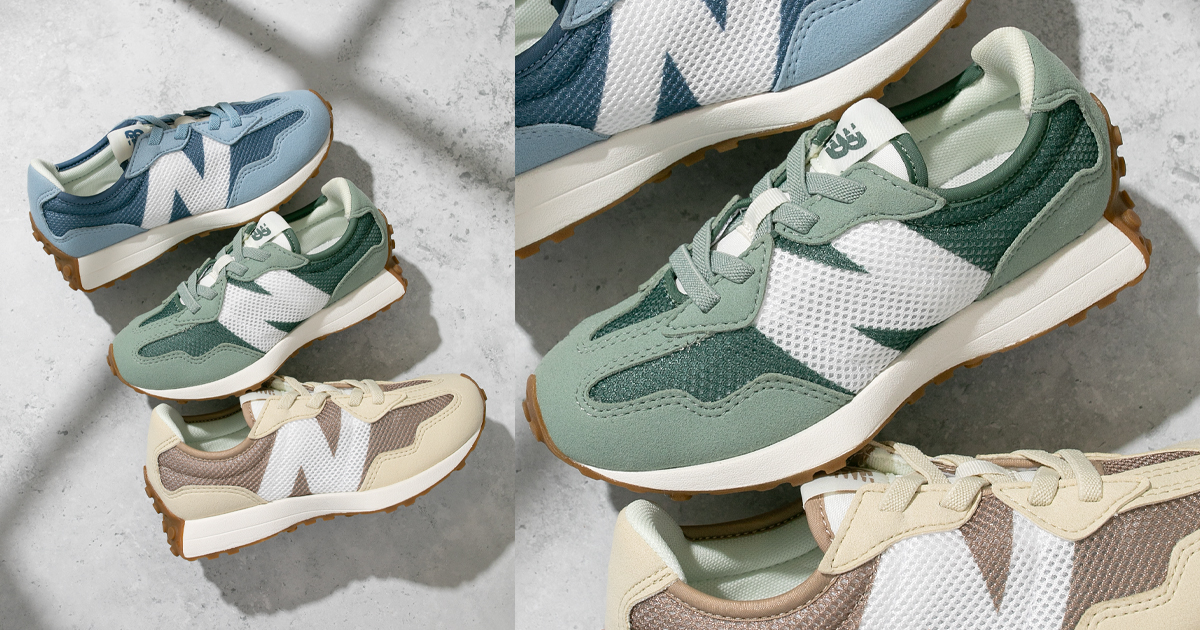 New Balance 327 styles in Blue, Green, and Yellow
