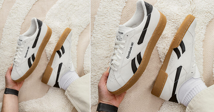 Suede Reebok Classics in White with Black and Gum Sole