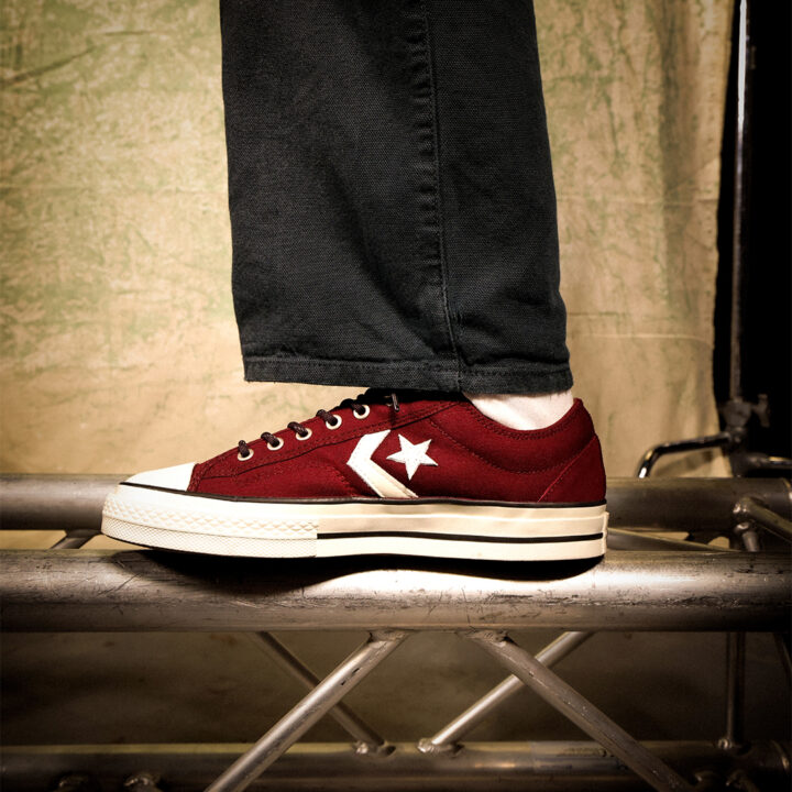 Converse Maroon Shoes for Men with Black Trousers