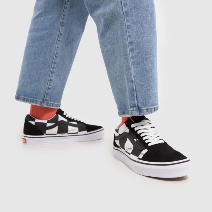 Vans Checkerboard with Blue Jeans and Red Socks
