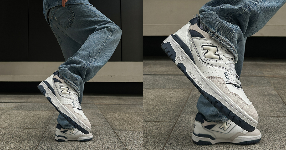 New Balance 550 in white with jeans
