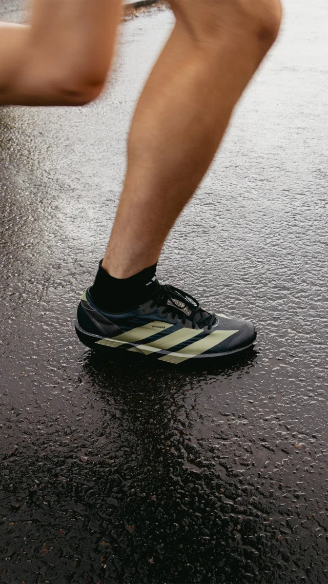 Fast looks good on you 🏃‍♂️‍➡️👟
 
Shop the adidas Adizero Adios 9 in black multi, online and in-store now.
 
ID: An image of a person wearing a pair of black adidas Adizero Adios 9 trainers whilst running on a path next to a beach under a cloudy sky.